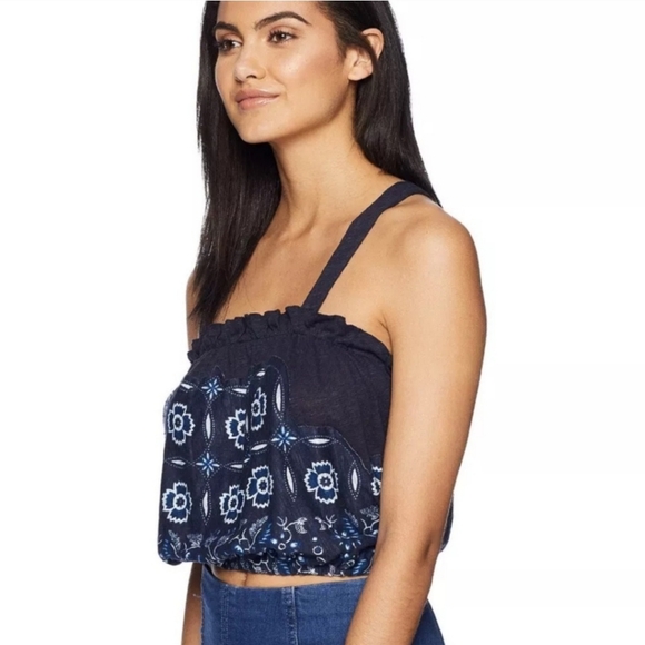 NWT Free People Love Life Boho Navy Bubble Tank Top Blouse, Size Large - Picture 5 of 8